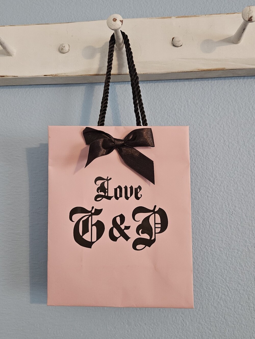 Juicy Couture Pink Gift Bag with Black Bow and 'Love G&P' Print